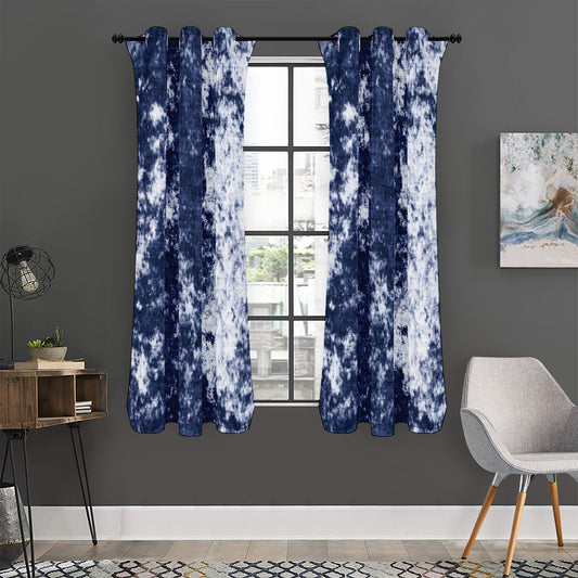 Blue And White Acid Wash Tie Dye Print Curtain