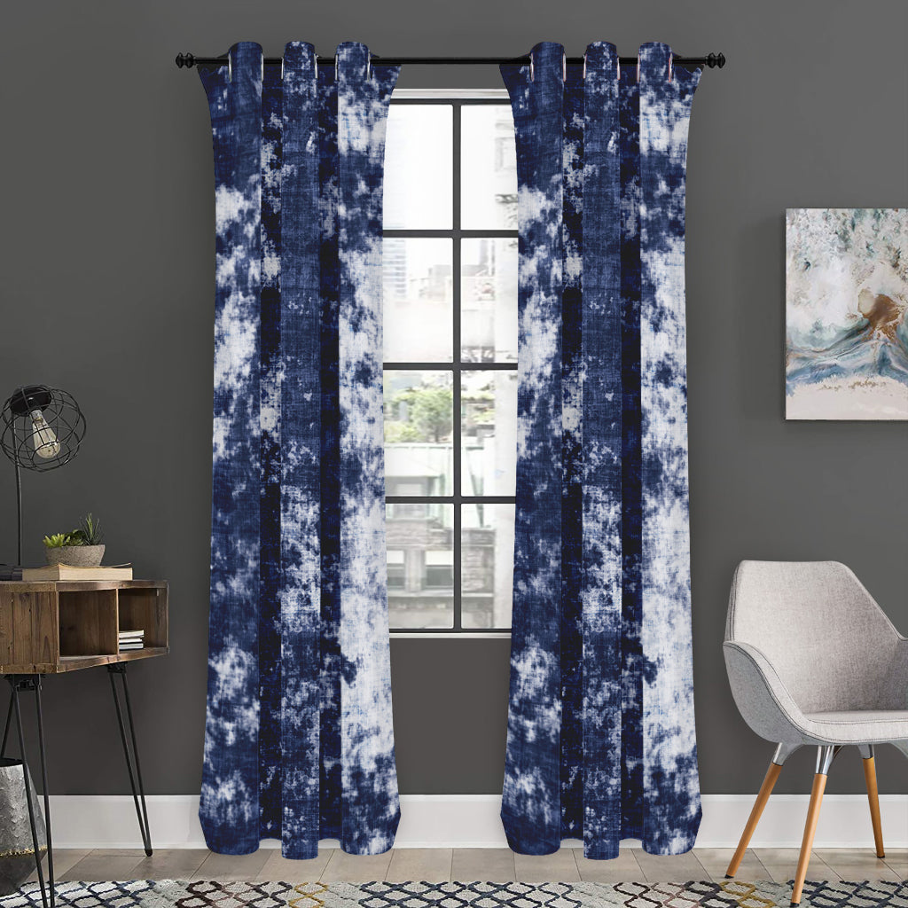 Blue And White Acid Wash Tie Dye Print Curtain