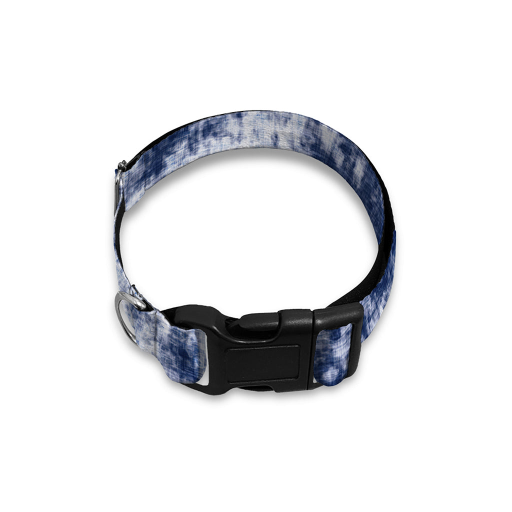 Blue And White Acid Wash Tie Dye Print Dog Collar