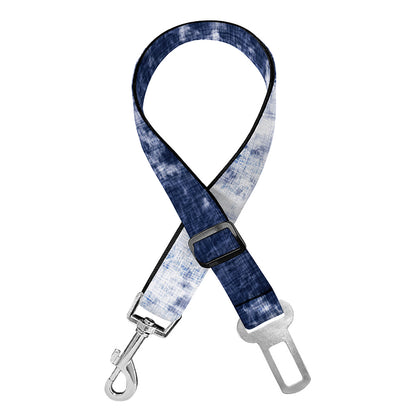 Blue And White Acid Wash Tie Dye Print Dog Seat Belt