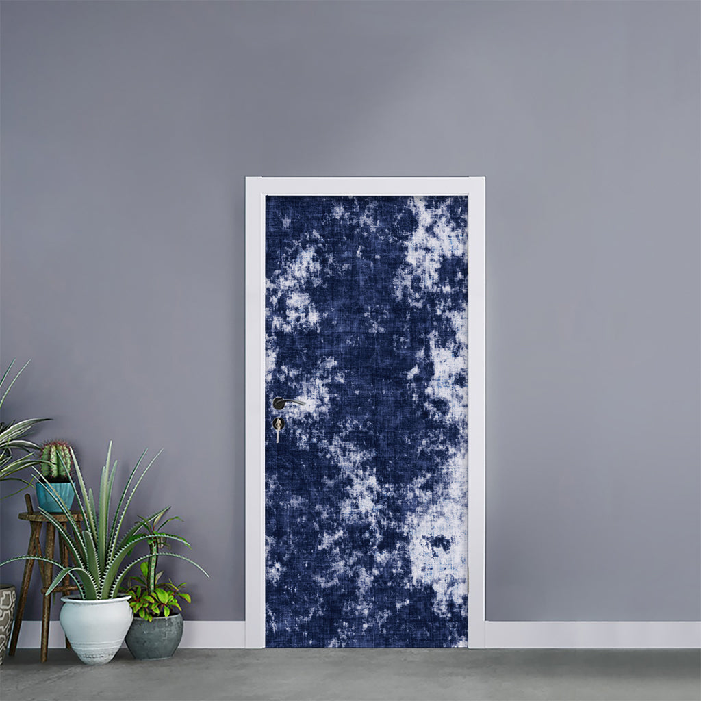 Blue And White Acid Wash Tie Dye Print Door Sticker