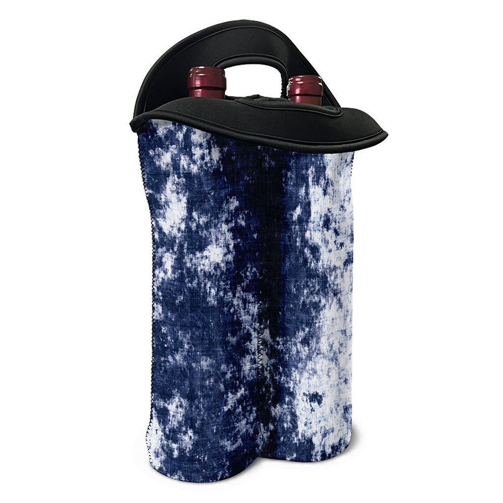 Blue And White Acid Wash Tie Dye Print Double Neoprene Wine Tote