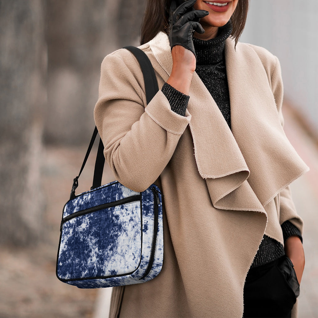 Blue And White Acid Wash Tie Dye Print Double Strap Bible Bag
