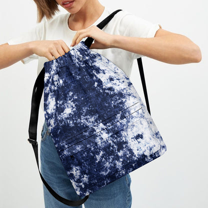 Blue And White Acid Wash Tie Dye Print Drawstring Backpack