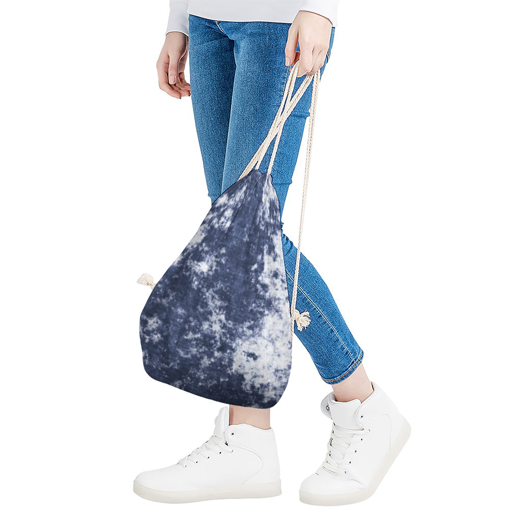 Blue And White Acid Wash Tie Dye Print Drawstring Bag