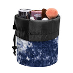 Blue And White Acid Wash Tie Dye Print Drawstring Makeup Bag