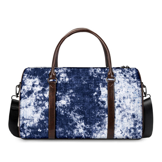 Blue And White Acid Wash Tie Dye Print Duffle Bag