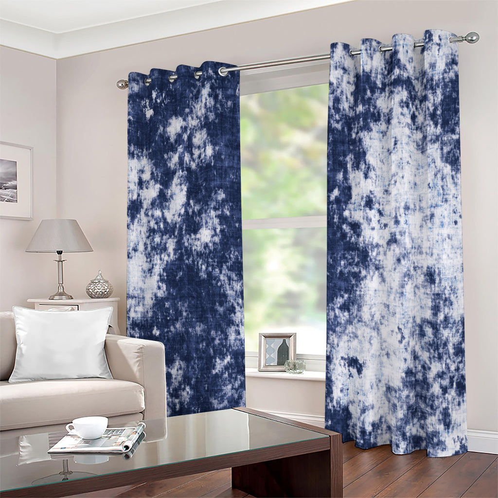 Blue And White Acid Wash Tie Dye Print Extra Wide Grommet Curtains
