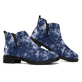 Blue And White Acid Wash Tie Dye Print Flat Ankle Boots