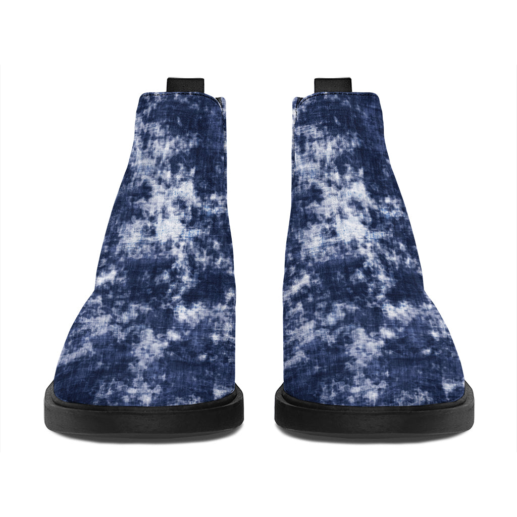 Blue And White Acid Wash Tie Dye Print Flat Ankle Boots