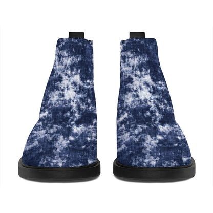 Blue And White Acid Wash Tie Dye Print Flat Ankle Boots