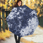 Blue And White Acid Wash Tie Dye Print Foldable Umbrella