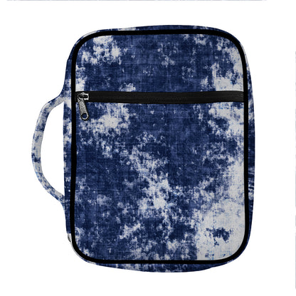 Blue And White Acid Wash Tie Dye Print Front Pocket Bible Bag