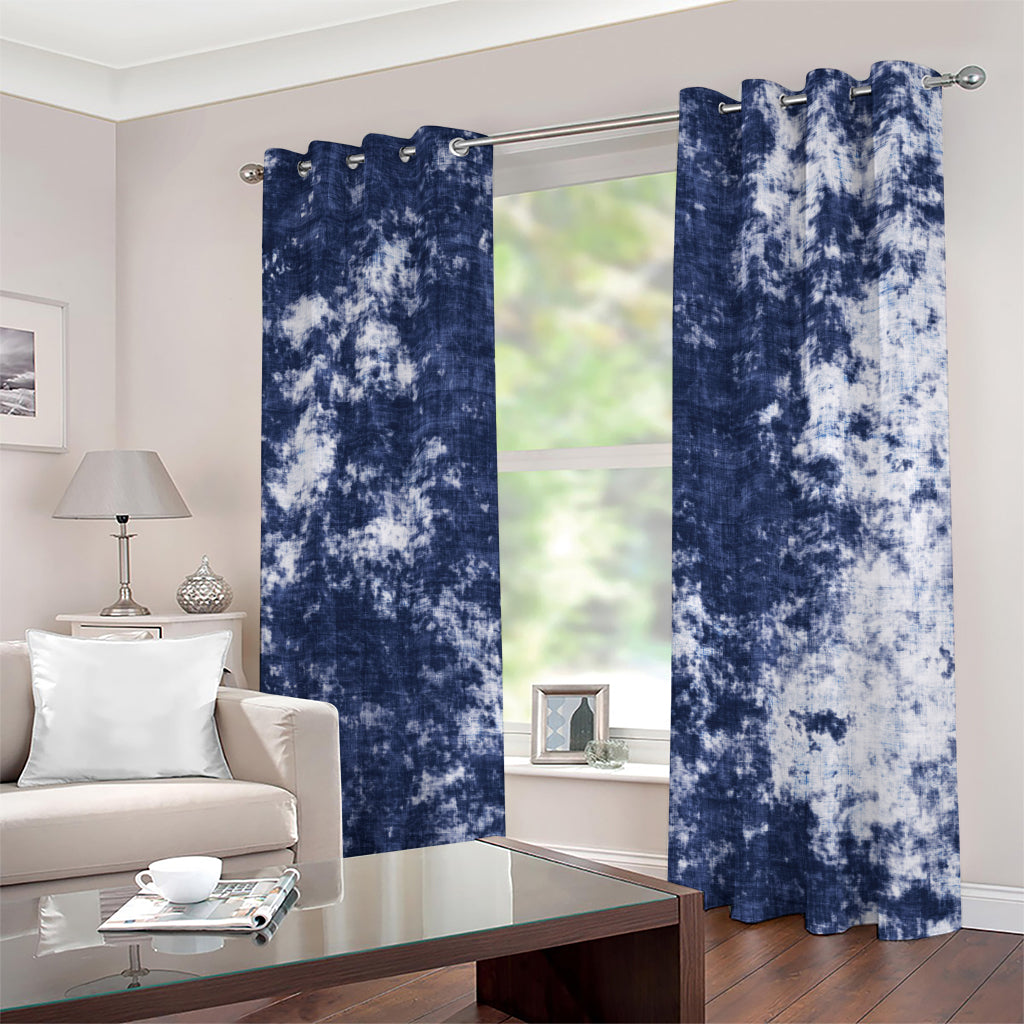 Blue And White Acid Wash Tie Dye Print Grommet Curtains