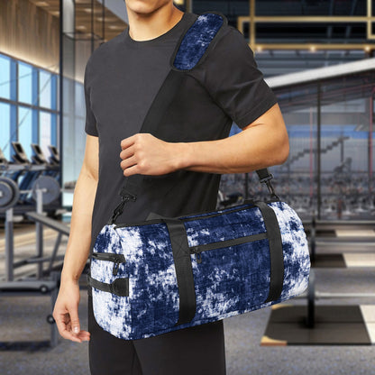 Blue And White Acid Wash Tie Dye Print Gym Bag