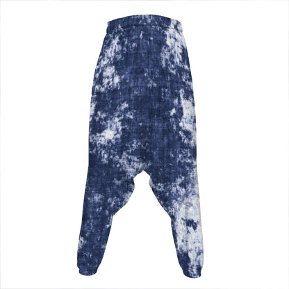 Blue And White Acid Wash Tie Dye Print Hammer Pants