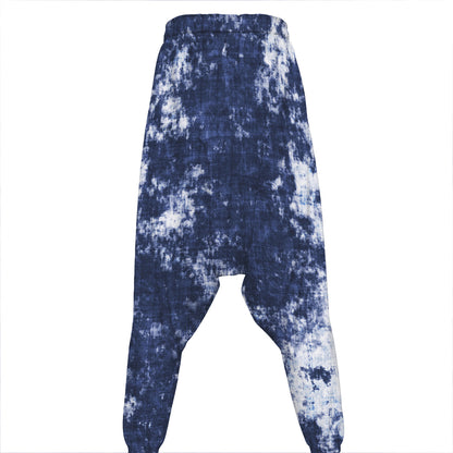 Blue And White Acid Wash Tie Dye Print Hammer Pants