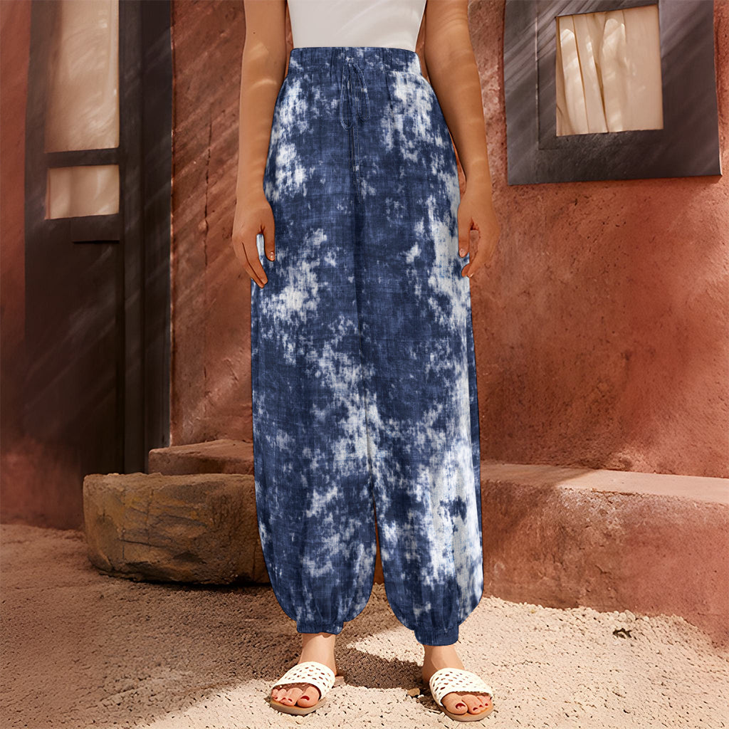 Blue And White Acid Wash Tie Dye Print Harem Pants