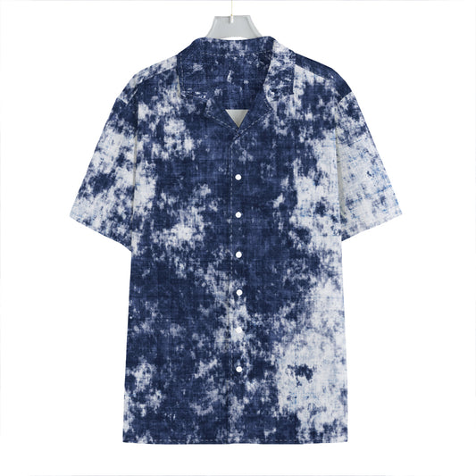Blue And White Acid Wash Tie Dye Print Hawaiian Shirt
