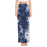 Blue And White Acid Wash Tie Dye Print High Slit Maxi Skirt