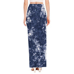 Blue And White Acid Wash Tie Dye Print High Slit Maxi Skirt