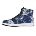 Blue And White Acid Wash Tie Dye Print High Top Leather Sneakers