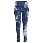 Blue And White Acid Wash Tie Dye Print High-Waisted Pocket Leggings