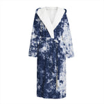 Blue And White Acid Wash Tie Dye Print Hooded Bathrobe