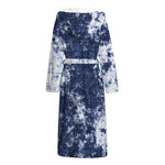 Blue And White Acid Wash Tie Dye Print Hooded Bathrobe
