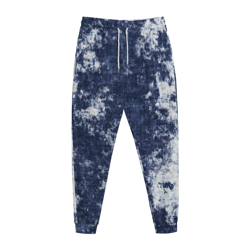 Blue And White Acid Wash Tie Dye Print Jogger Pants