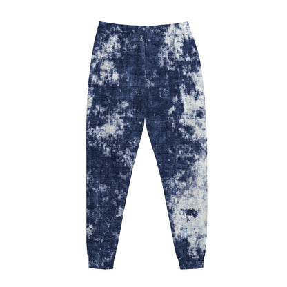 Blue And White Acid Wash Tie Dye Print Jogger Pants