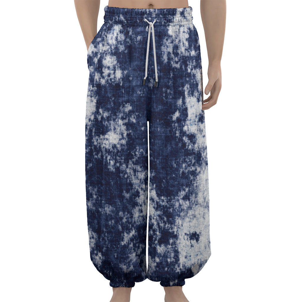 Blue And White Acid Wash Tie Dye Print Lantern Pants