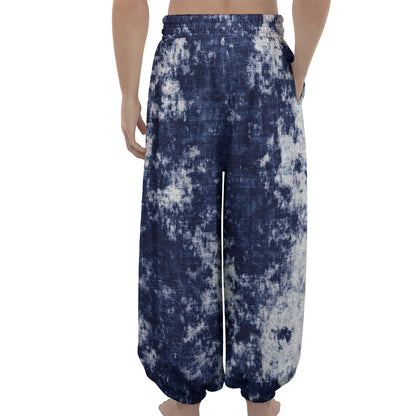 Blue And White Acid Wash Tie Dye Print Lantern Pants