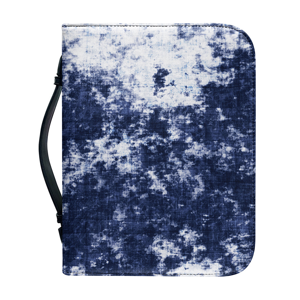 Blue And White Acid Wash Tie Dye Print Leather Bible Cover