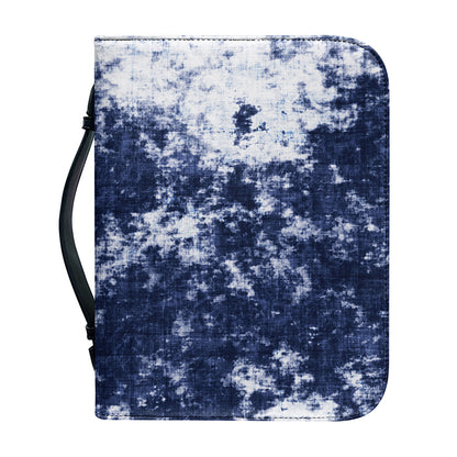 Blue And White Acid Wash Tie Dye Print Leather Bible Cover