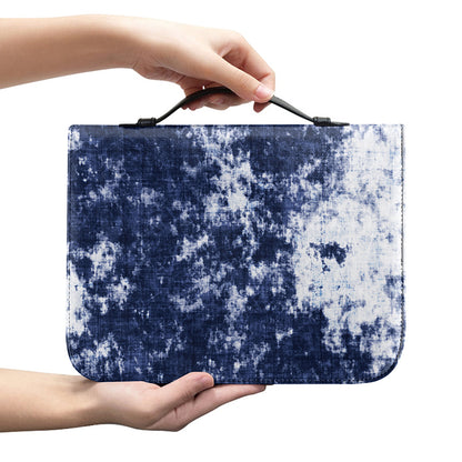 Blue And White Acid Wash Tie Dye Print Leather Bible Cover