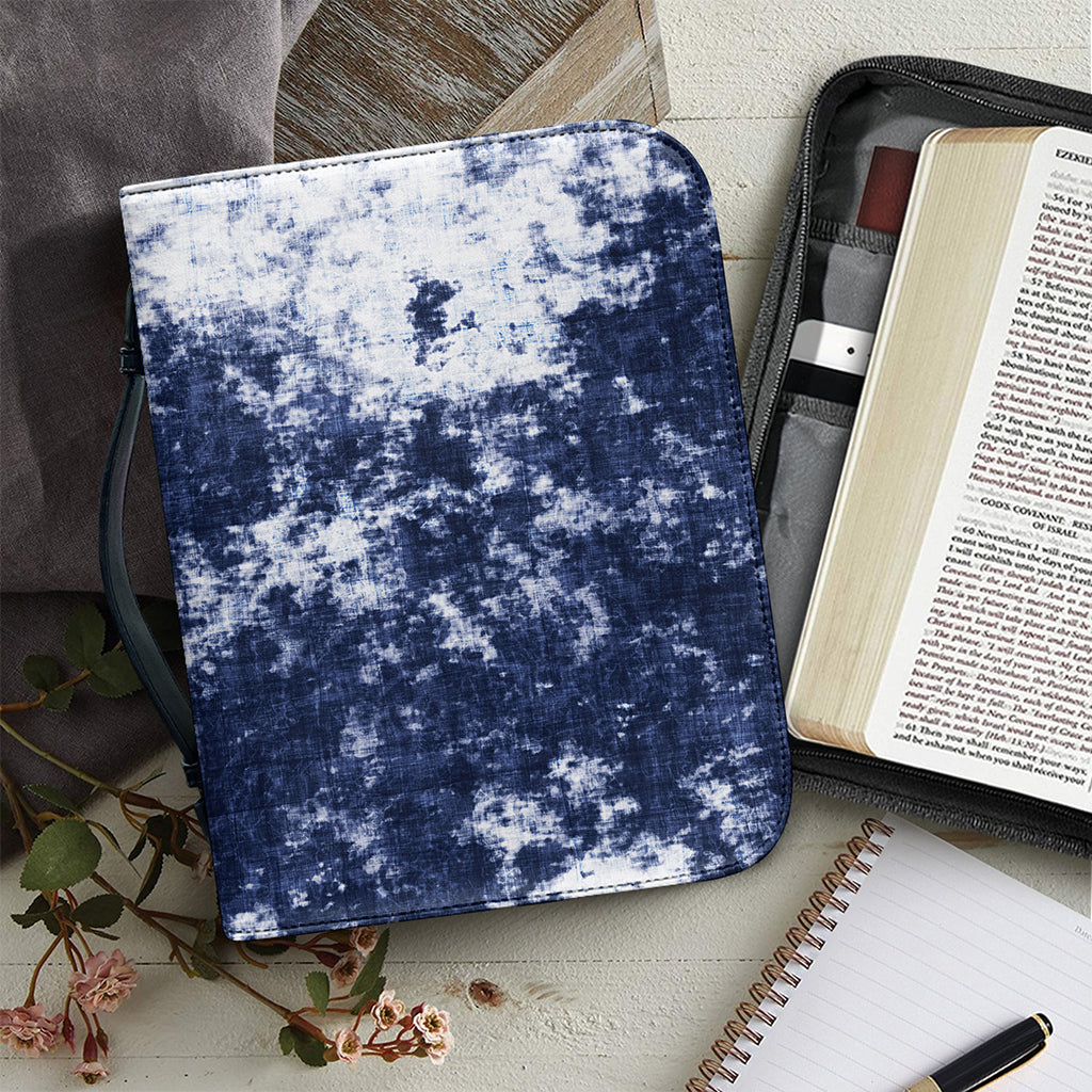 Blue And White Acid Wash Tie Dye Print Leather Bible Cover