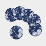 Blue And White Acid Wash Tie Dye Print Leather Coaster Set