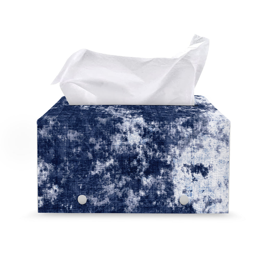 Blue And White Acid Wash Tie Dye Print Leather Tissue Box Cover