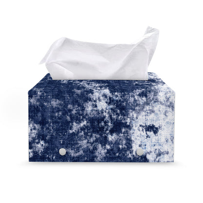 Blue And White Acid Wash Tie Dye Print Leather Tissue Box Cover