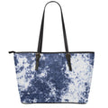 Blue And White Acid Wash Tie Dye Print Leather Tote Bag With Zipper