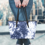 Blue And White Acid Wash Tie Dye Print Leather Tote Bag