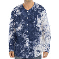 Blue And White Acid Wash Tie Dye Print Long Sleeve Baseball Jersey