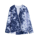 Blue And White Acid Wash Tie Dye Print Long Sleeve Short Coat
