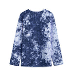 Blue And White Acid Wash Tie Dye Print Long Sleeve Short Coat