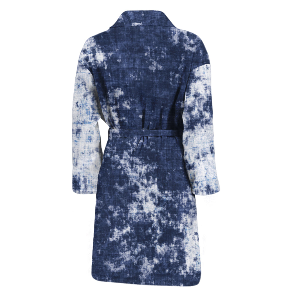 Blue And White Acid Wash Tie Dye Print Men's Bathrobe