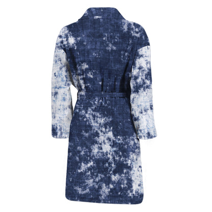 Blue And White Acid Wash Tie Dye Print Men's Bathrobe