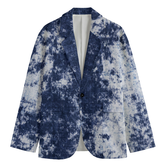 Blue And White Acid Wash Tie Dye Print Men's Blazer