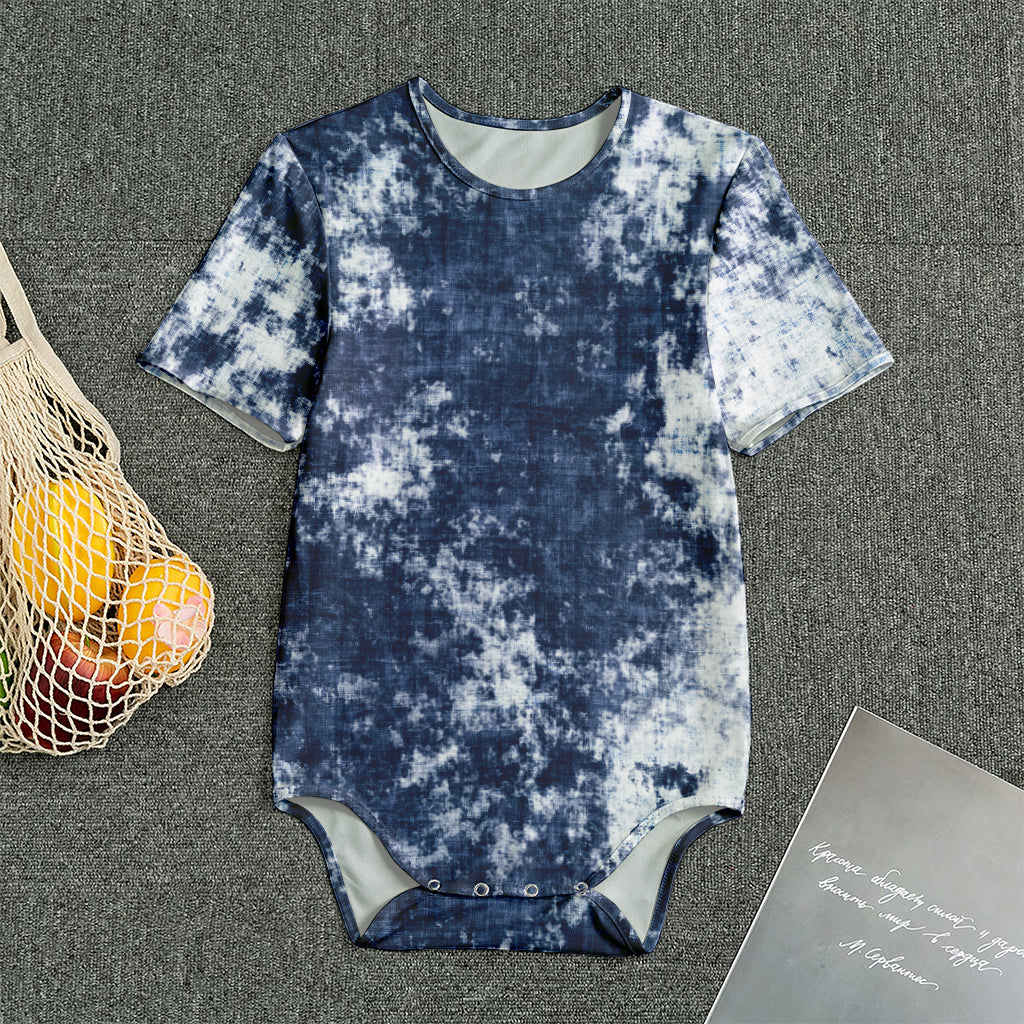 Blue And White Acid Wash Tie Dye Print Men's Bodysuit