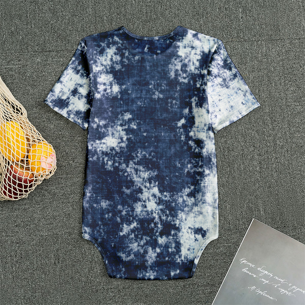 Blue And White Acid Wash Tie Dye Print Men's Bodysuit